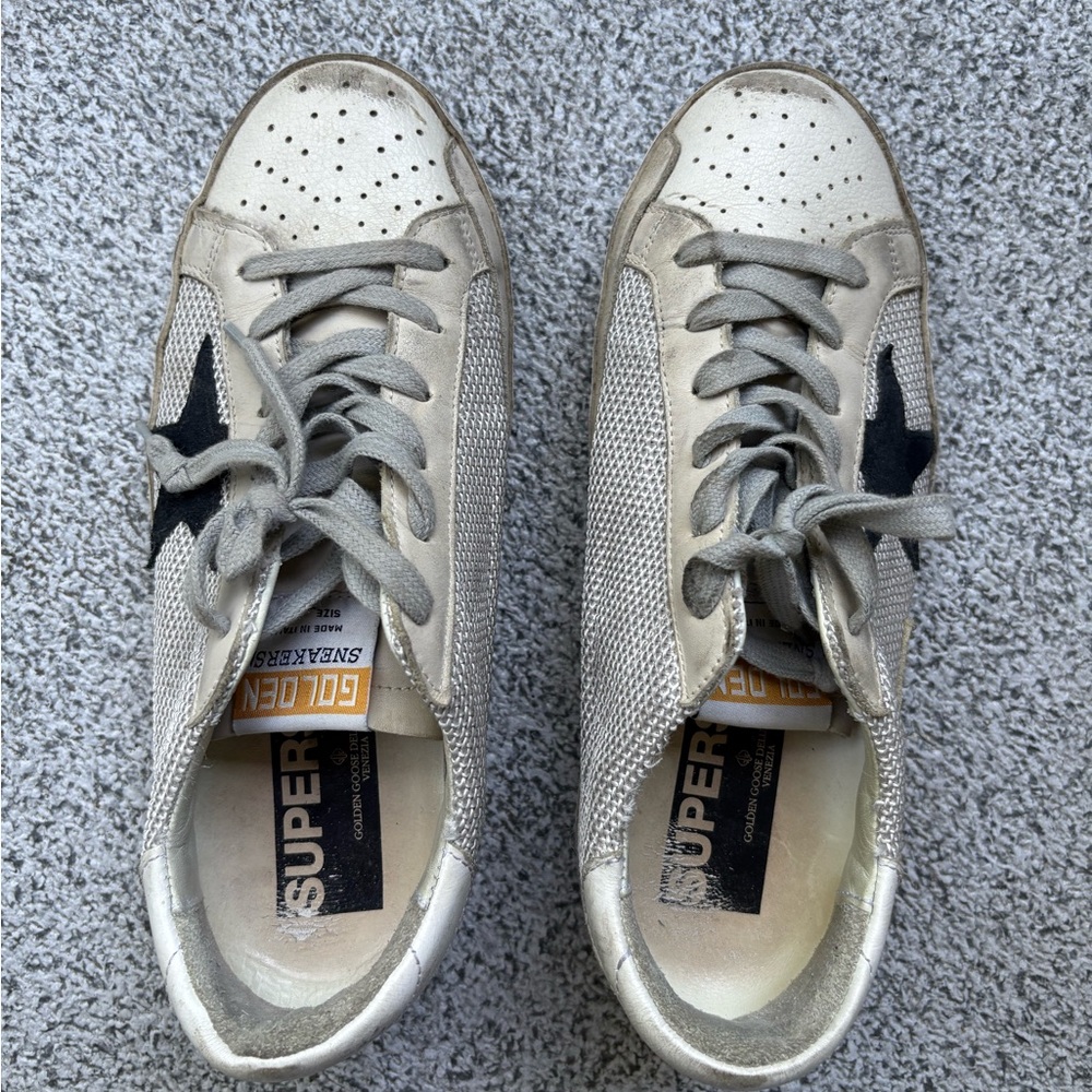Golden Goose Silver and Black Sneakers